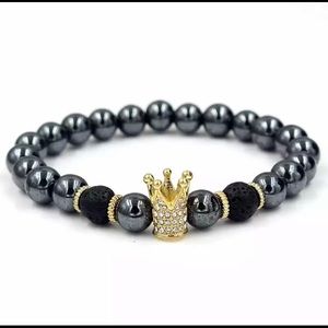 Unisex Beaded Bracelet Set Black/Metallic